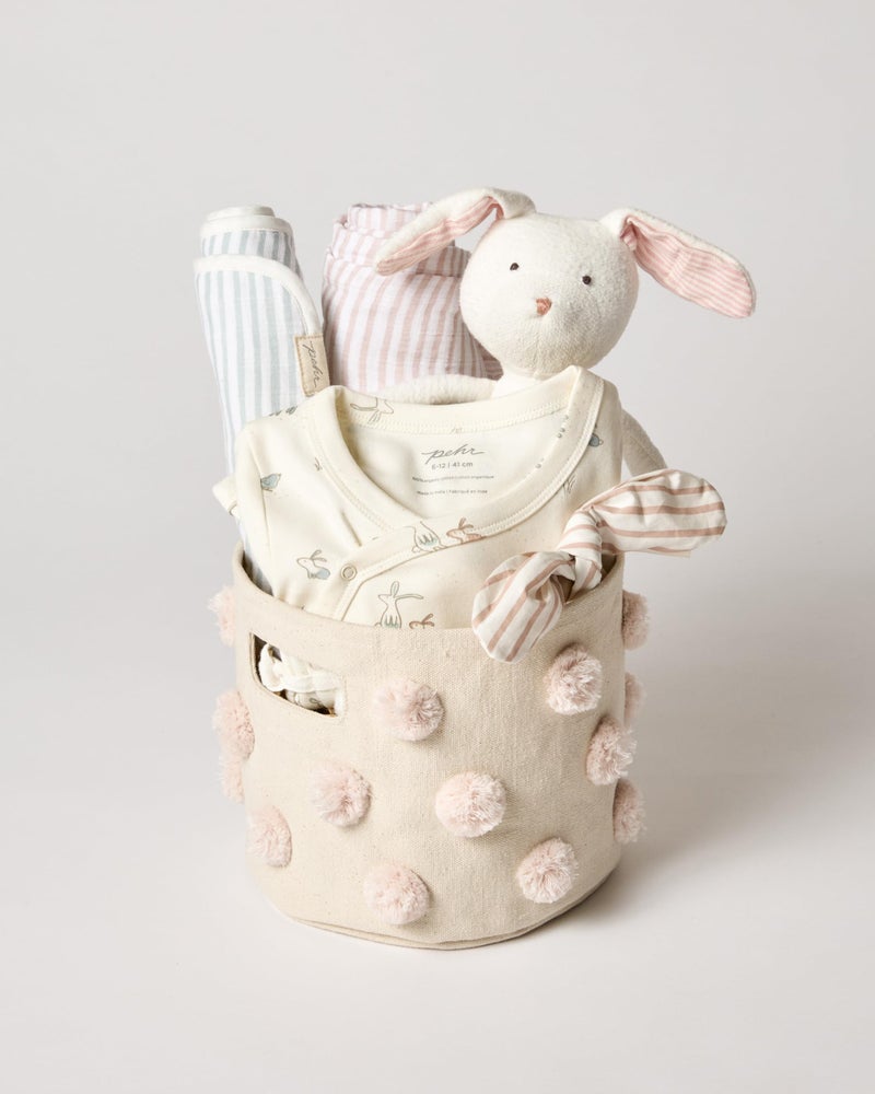 Pehr Pom Pom Basket, Mini (Blush) | 100% Cotton Canvas Storage for Nursery, Playroom & Home | Decorative Organizer | 8â€D x 7â€H - Image 3